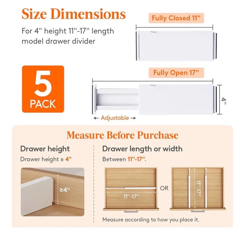 Adjustable Drawer Dividers 5-Pack